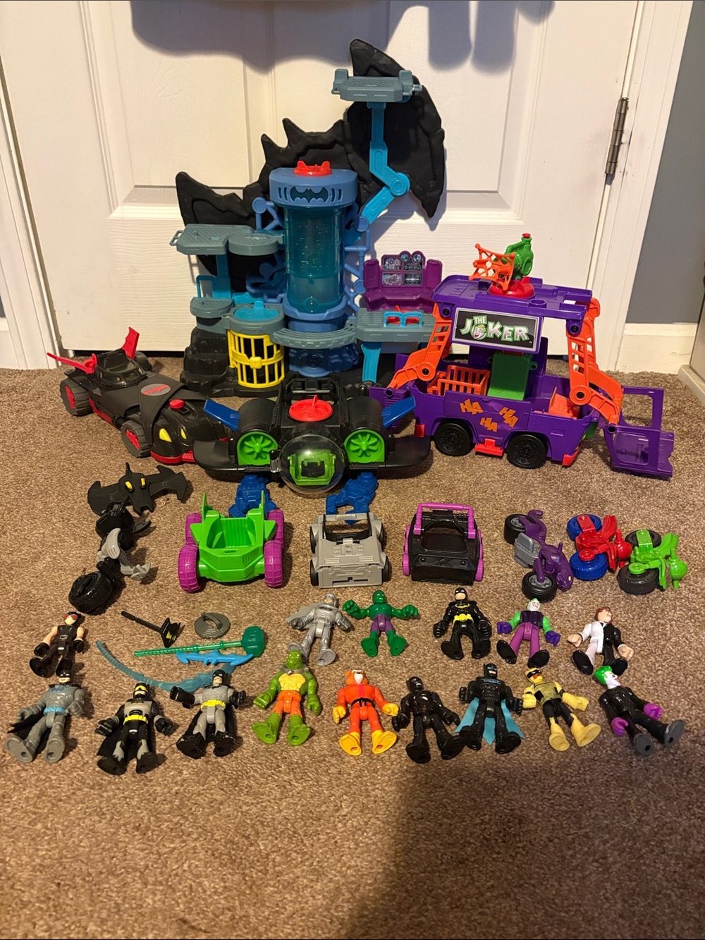 Batman Imaginex Playset with Black Batcave & Purple Joker Van